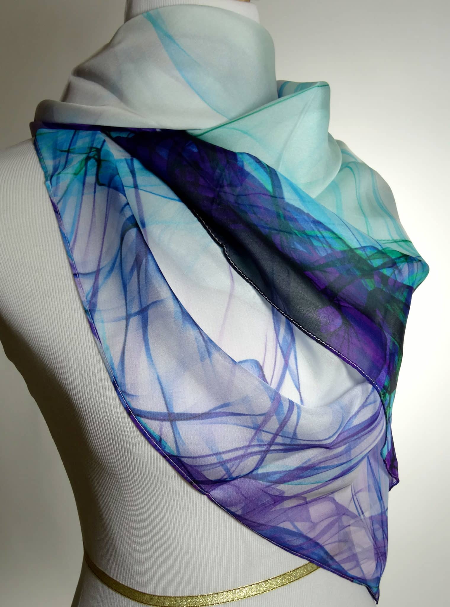 Ink in Water Violet and aqua silk chiffon scarf - ScarvesByEllen
